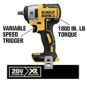 20V MAX XR Cordless Brushless 3/8 in. Compact Impact Wrench, (2) 20V 4.0Ah Batteries, and (1) 20V 5.0Ah Battery