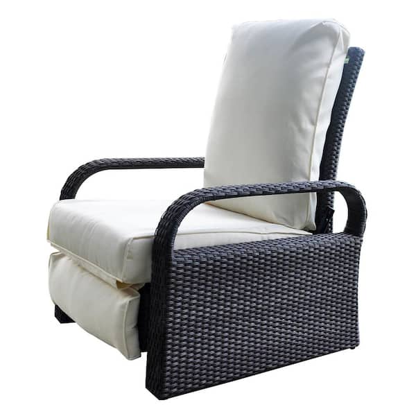 Zeus & Ruta Automatic Adjustable Wicker Outdoor Chaise Lounge withcream Cushions