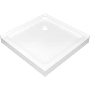 Classic 36 in. L x 36 in. W Corner Shower Pan Base with Corner Drain in High Gloss White