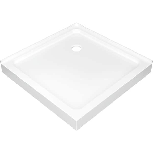 Delta Classic In L X In W Corner Shower Pan Base With Corner Drain In High Gloss White
