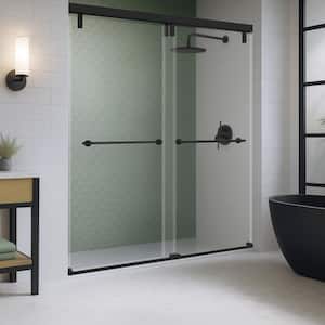 Lyndall Mod 50-1/8 to 58-1/2 in. W x 71-1/2 in. H Soft-Close Frameless Sliding Shower Door, Matte Black with Clear Glass