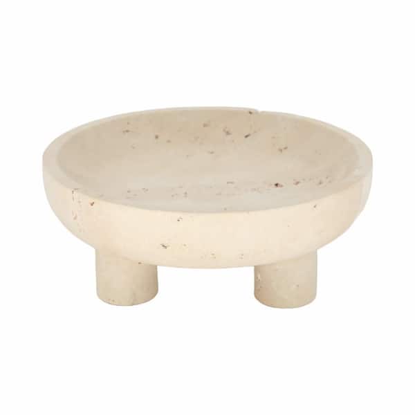 10 in. Beige Stone Footed Decorative Bowl