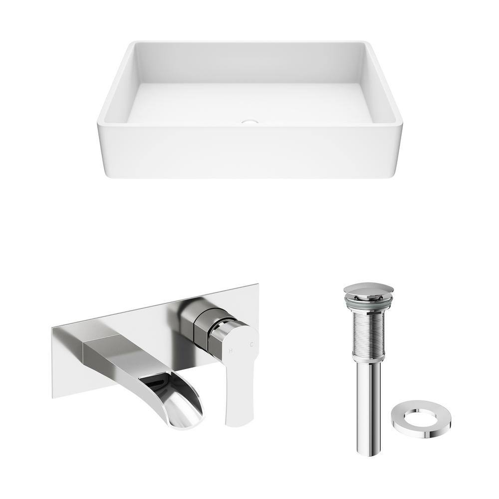 Eco-Friendly White Stone Rectangular Vessel Sink with Modern Faucet