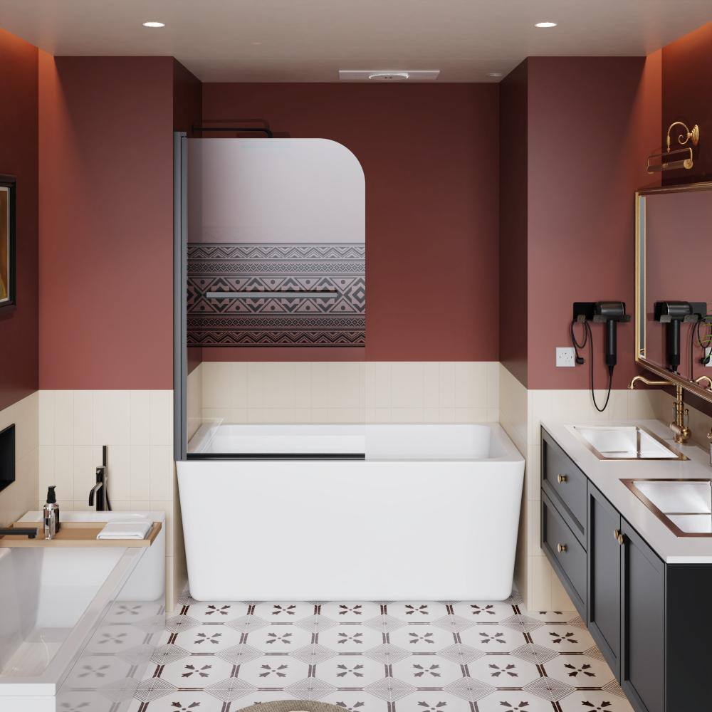 32.in W x 55.in H Black Frameless Bathtub Shower Door,1/4 in Bohemian Pattern Glass,Stainless Steel Handle,Reversible price history on PriceWatchPro