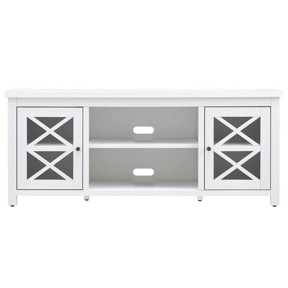 Modern Farmhouse 58" White TV Stand with Cabinet & Fireplace