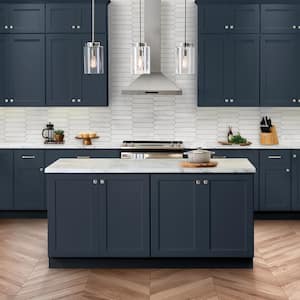 Avondale 33 in. W x 24 in. D x 72 in. H Ready to Assemble Plywood Shaker Single Oven Kitchen Cabinet in Ink Blue