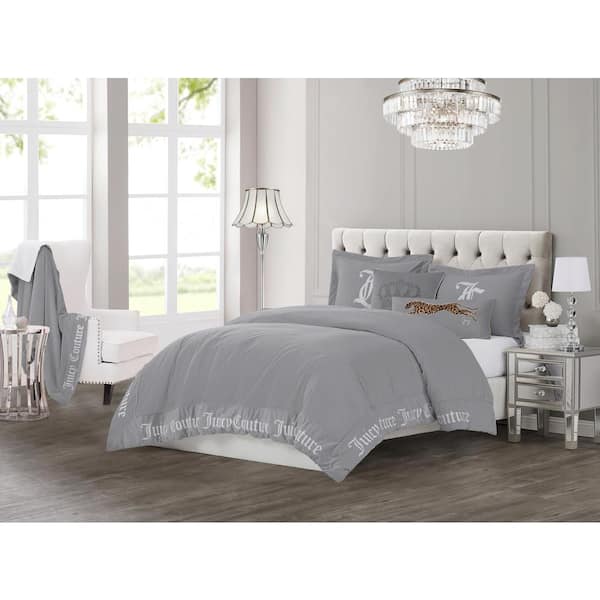 12pc Queen Rossi Embroidered Colorblock Comforter & Sheets Bedding Set - Gray