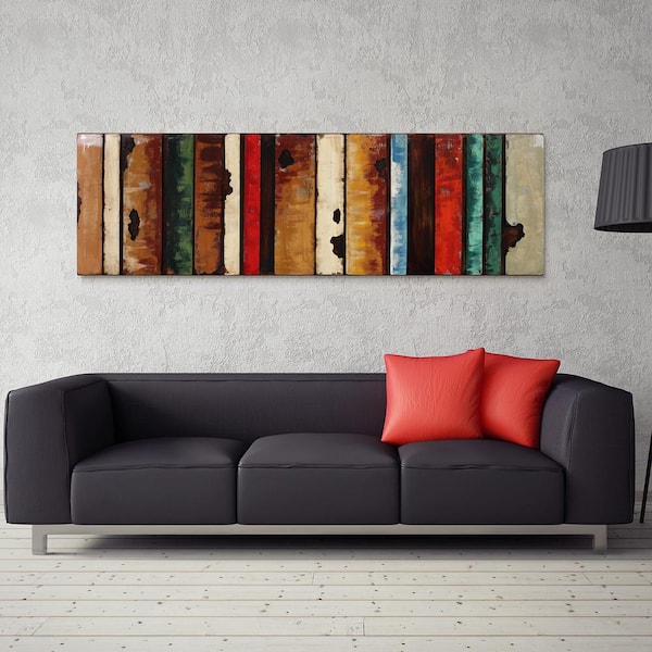 22 in. x 72 in. "Rustic Flow 1" Mixed Media Iron Hand Painted Dimensional Wall Art