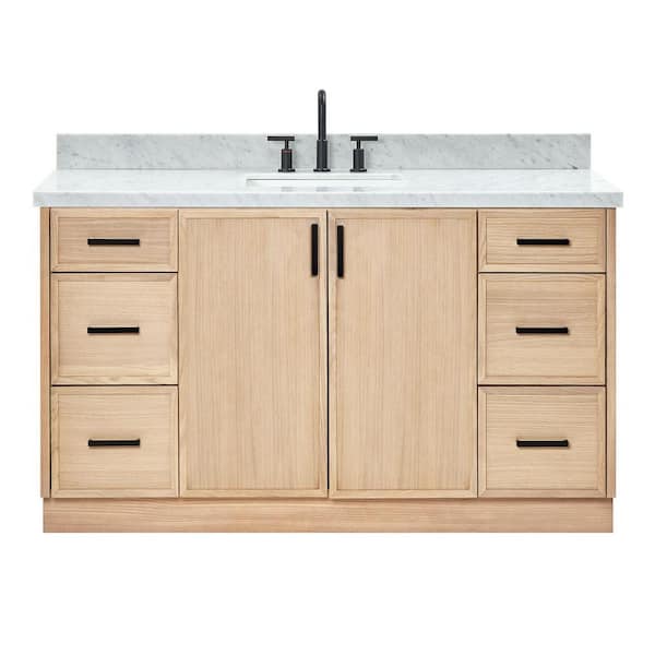 Kelly 60 in. Single Sink Freestanding Bathroom Vanity in White Oak with Carrara White Marble Top
