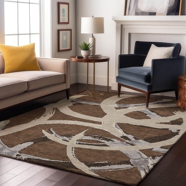 Mayfield Premium Machine Washable Abstract AMF1022 Brown 3 ft. x 4 ft. Area Rug