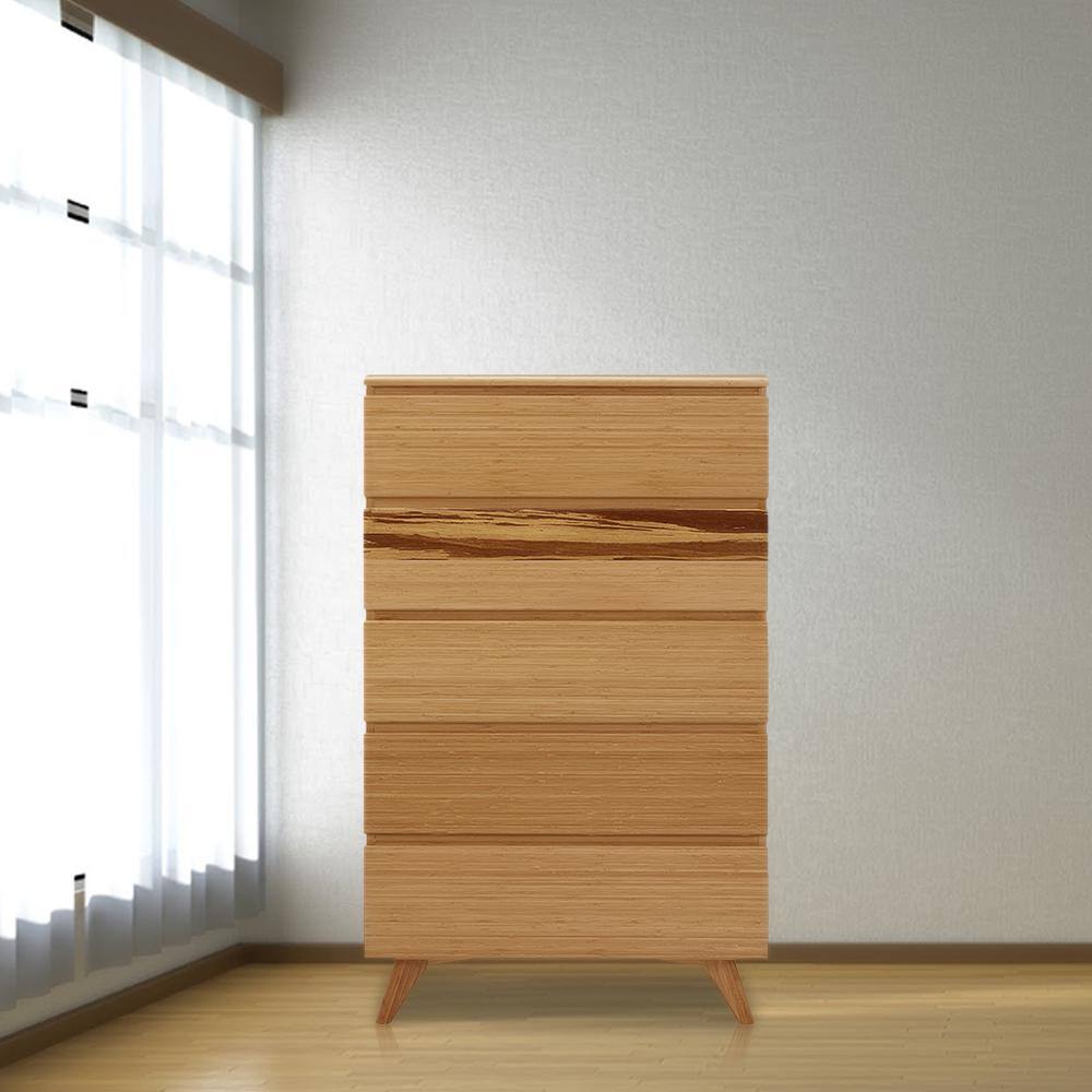 Caramelized Bamboo 5-Drawer Lingerie Chest with Soft Close Dovetail Drawers