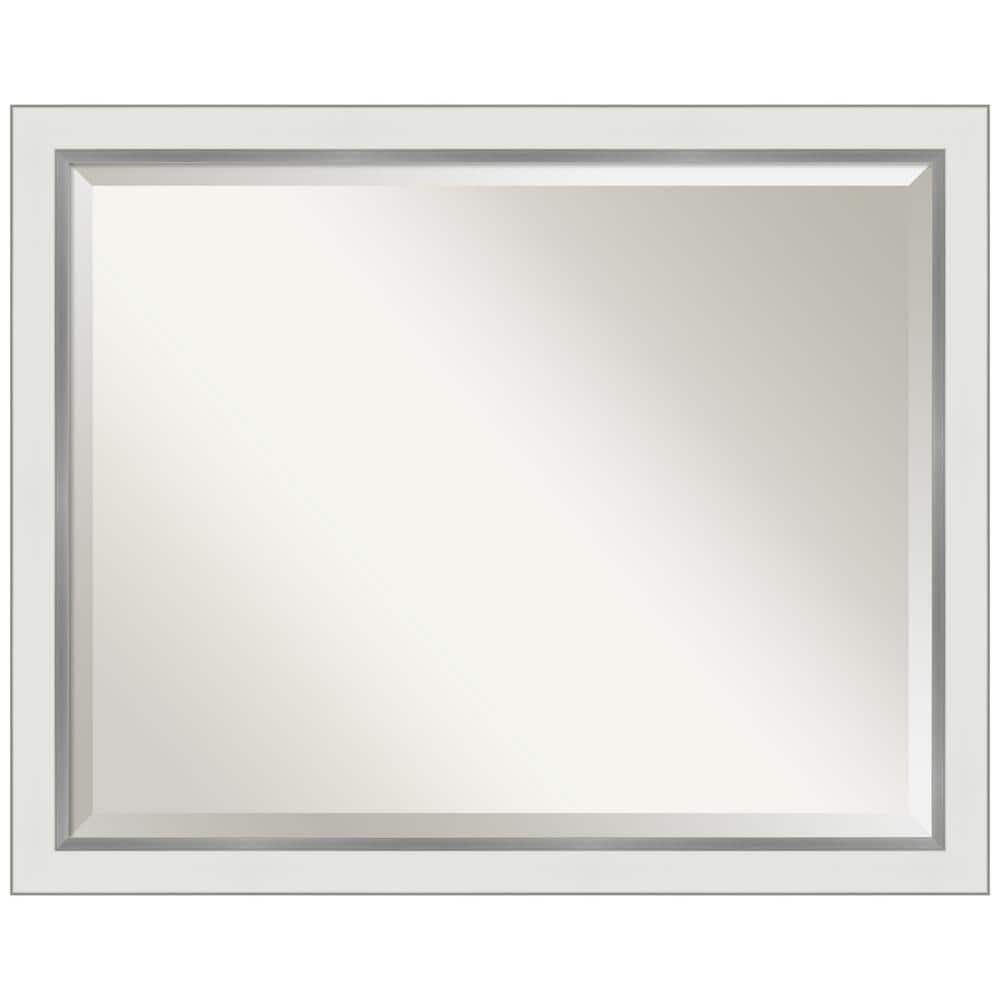 Contemporary White and Silver Rectangular Bathroom Vanity Wall Mirror
