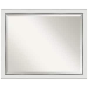 Medium Rectangle Satin Silver MetallicWhite Beveled Glass Modern Mirror (25 in. H x 31 in. W)