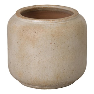 23.5 in. x 23.5 in. x 20 in. H White Ceramic Squat Jar, Distressed