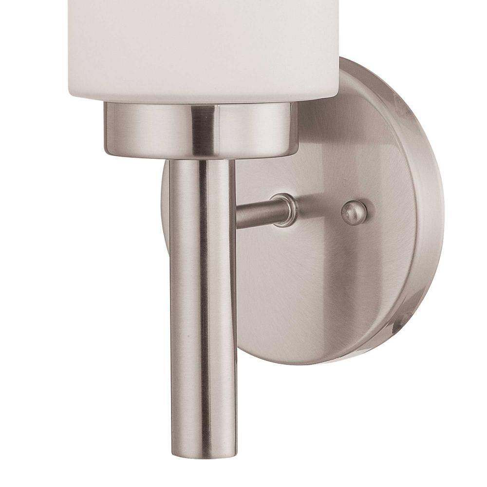 Brushed Nickel Cylinder Wall Sconce with Frosted White Shade
