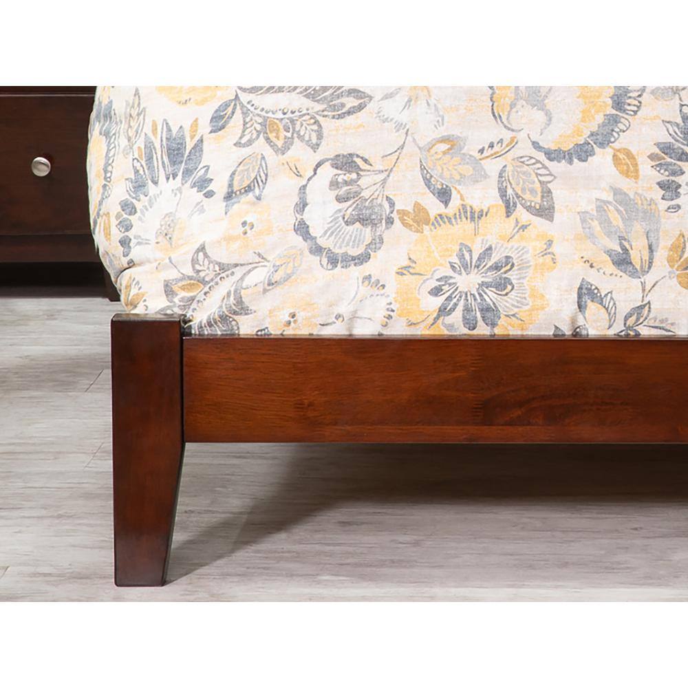 Walnut Full Wood Platform Bed with Headboard and Slats