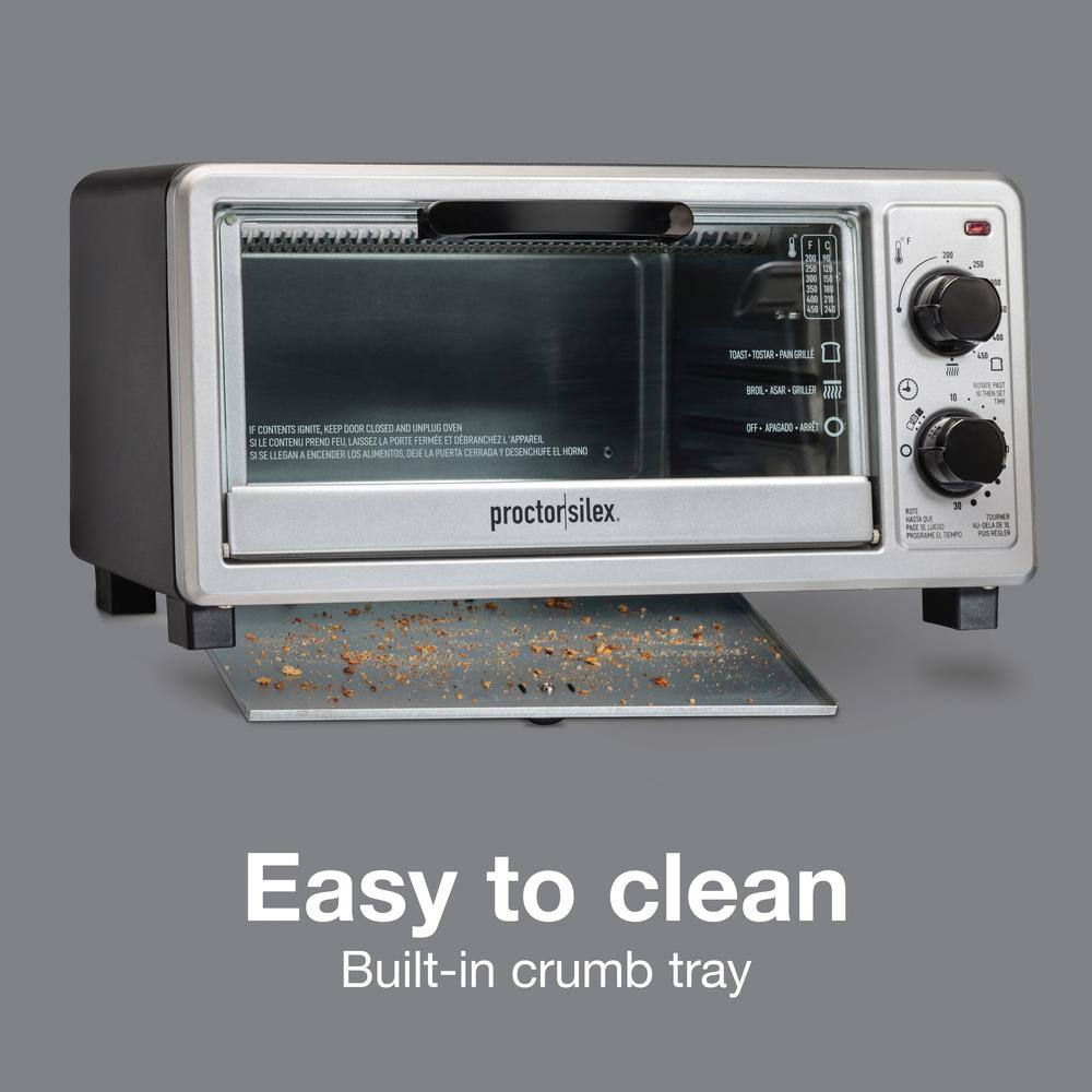 Proctor Silex Black and Silver 4-Slice Toaster Oven Broiler