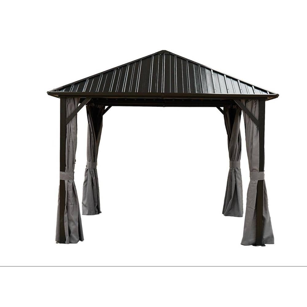 10 ft. x 10 ft. Black Outdoor Aluminum Hardtop Gazebo with Metal Roof Pergola, Netting, and Curtain price history on PriceWatchPro