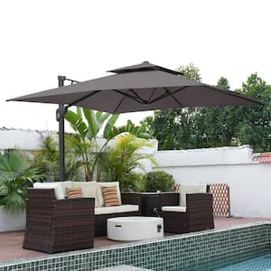 10 ft. x 10 ft. Square Aluminum 360-Degree Rotation Cantilever Patio Umbrella with Base/Stand for Balcony in Dark Grey