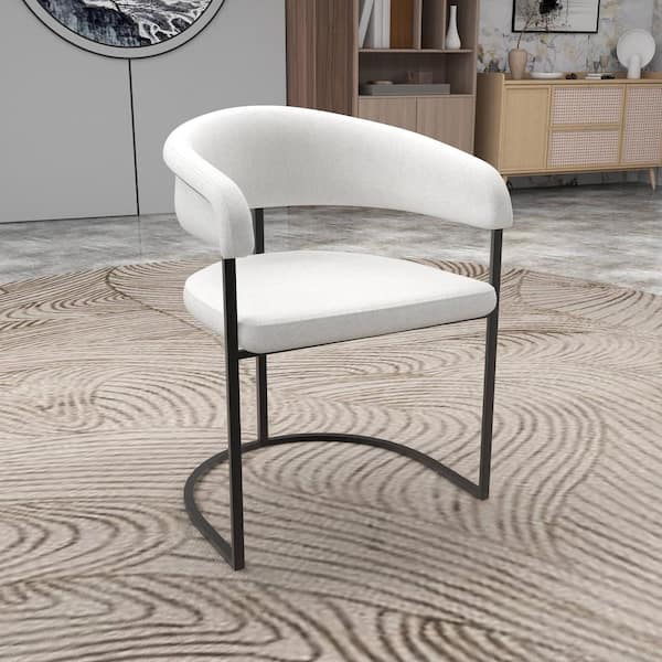 Upholstered Dining Chair in Boucle with Padded Seat and Powder-Coated Iron Frame Aero Collection (White)