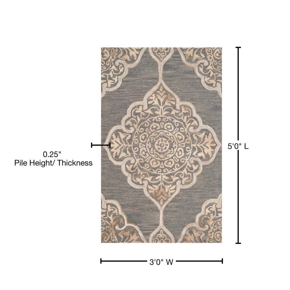 Slate & Beige Hand-Tufted Wool-Silk Blend Rectangular Rug