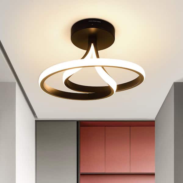 12 in. 1-Light Modern Black Integrated LED 3 CCT Flush Mount Ceiling Light Fixture for Kitchen or Bedroom
