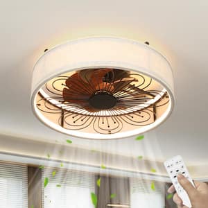 20 in. LED Indoor Black Dimmable Matte Modern Cage Low Profile Flush Mount Ceiling Fan Light with Remote Control and App