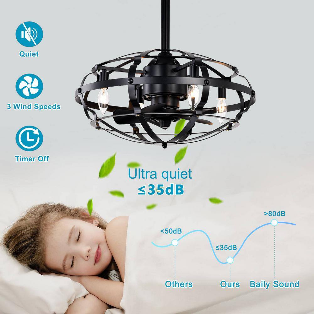 18'' Black Industrial Caged Ceiling Fan with LED Lights and Remote