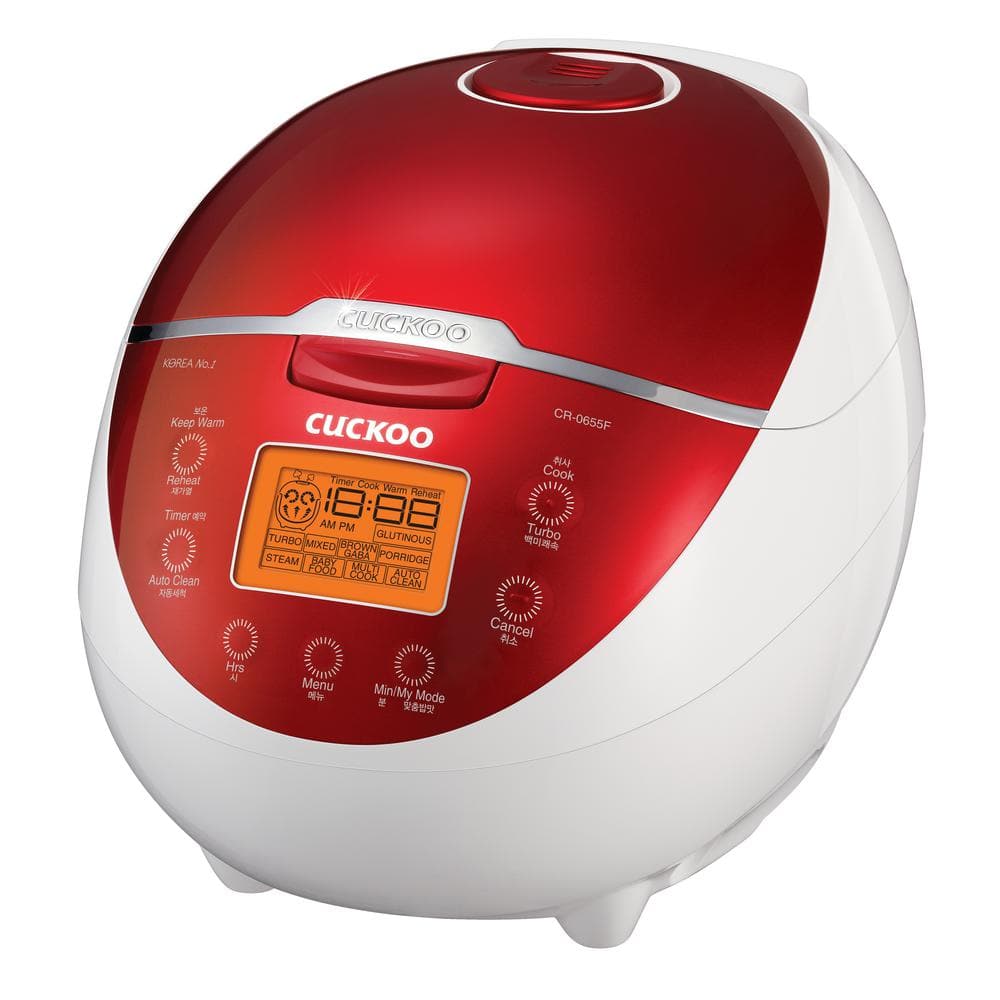 Cuckoo 6-Cup Red and White Micom Rice Cooker CR-0655F - The Home Depot