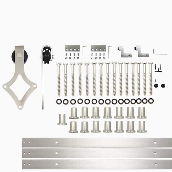 HOMACER 18 ft./216 in. Brushed Nickel Non-Bypass Sliding Barn Door Hardware Kit Diamond Design Roller for Single Door