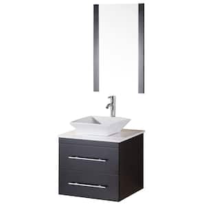 Elton 24 in. W x 22 in. D Vanity in Espresso with Marble Vanity Top and Mirror in Carrera White