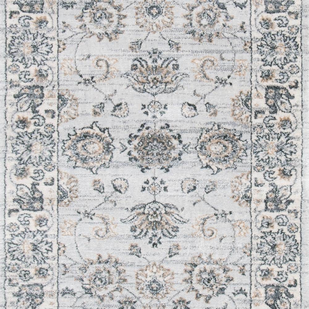 Isabella Light Grey and Cream Synthetic Floral Runner Rug