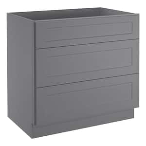 36 in. W x 24 in. D x 34.5 in. H in Shaker Gray Plywood Ready to Assemble Floor Base Kitchen Cabinet with 3 Drawers
