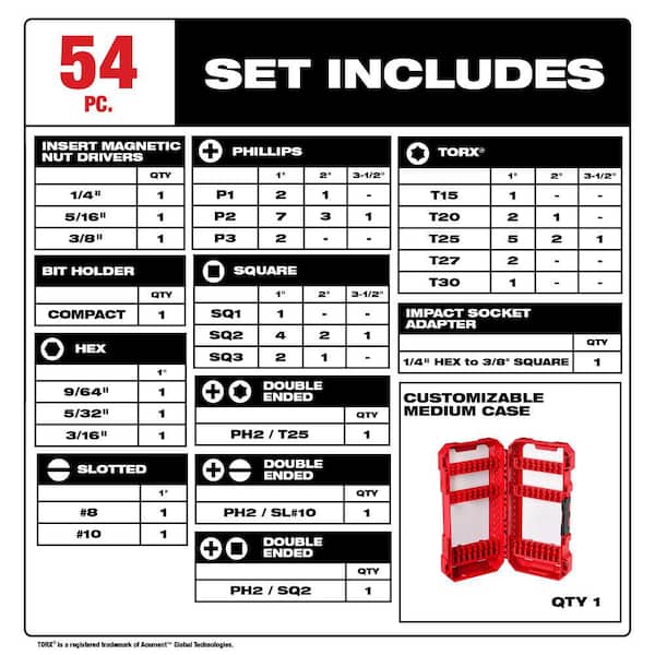 SHOCKWAVE Impact-Duty Alloy Steel Screw Driver Bit Set (54-Piece)
