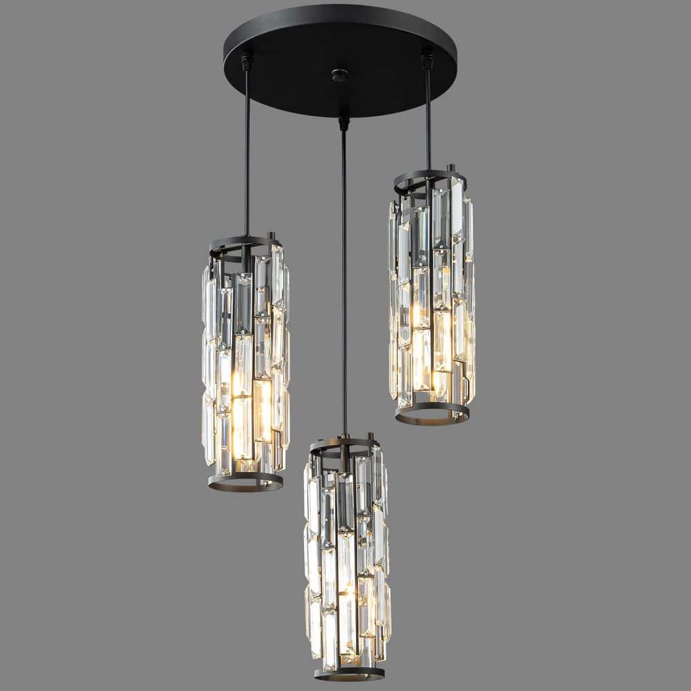 Home Lighting 60W 3-Lights Black Modern Crystal Pendant Light Adjustable for Kitchen Island, No Bulbs Included price history on PriceWatchPro