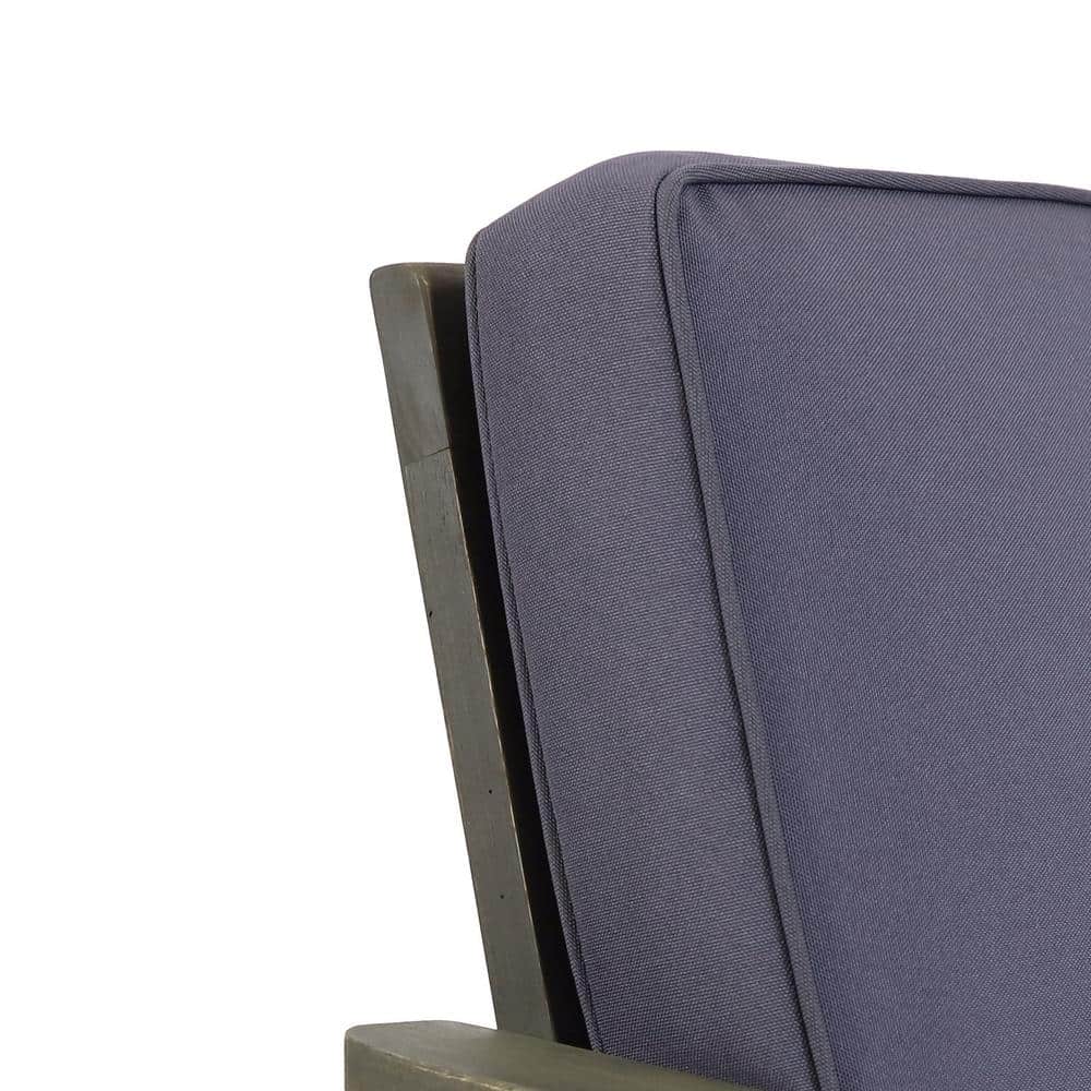 Gray Acacia Wood Outdoor Lounge Chairs with Dark Gray Cushions, Set of 2
