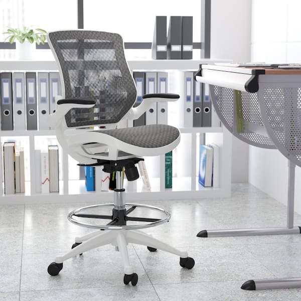 Carnegy Avenue Mesh Adjustable Height Drafting Chair in Gray, Gray Mesh/White Frame