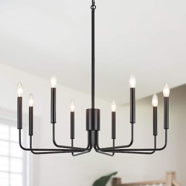 LWYTJO Keandrae 8-Light Black Dimmable Classic/Traditional Chandelier Rustic Linear Candle-Style Kitchen Island Light Fixture