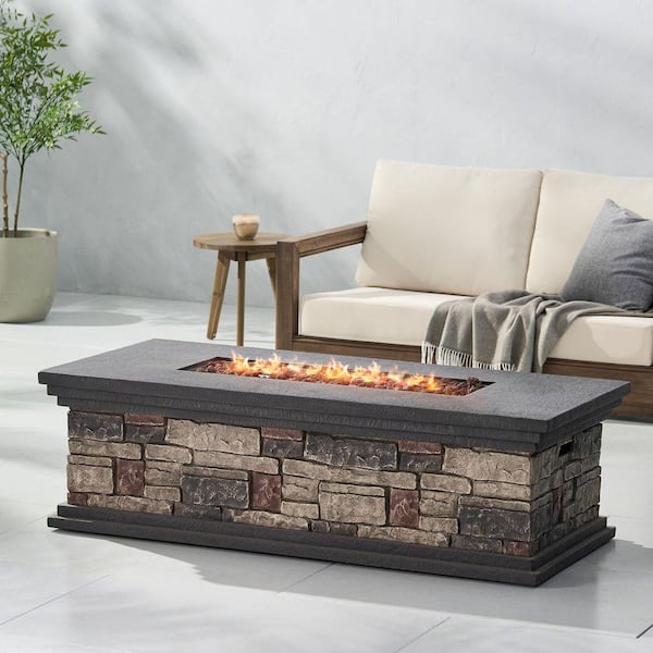 56 in. x 26 in. 50000 BTU Assembled Outdoor Rectangular MGO Fire Pit Table in Stone Gray