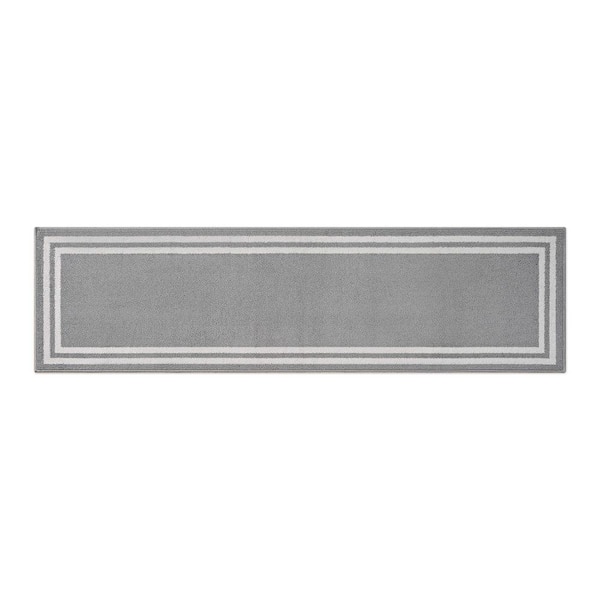Debbie Double Border 2-Tone Light Grey/Ivory 2 ft. x 8 ft. Tufted Border Polypropylene Runner Rug