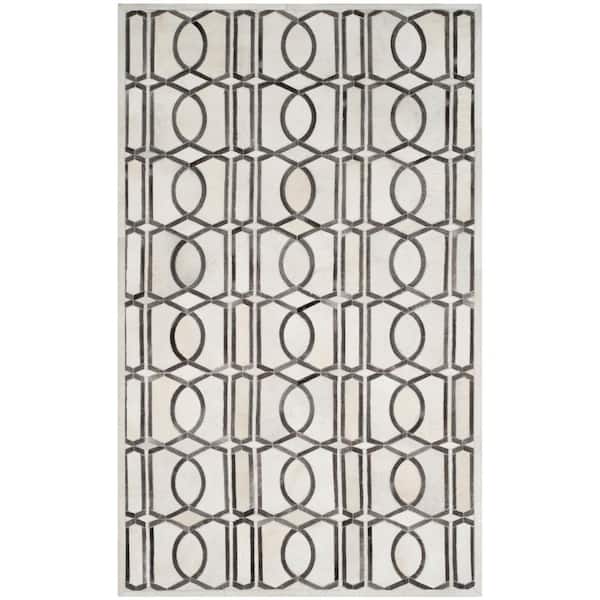 SAFAVIEH Studio Leather Ivory Grey 5 ft. x 8 ft. Border Geometric Area Rug