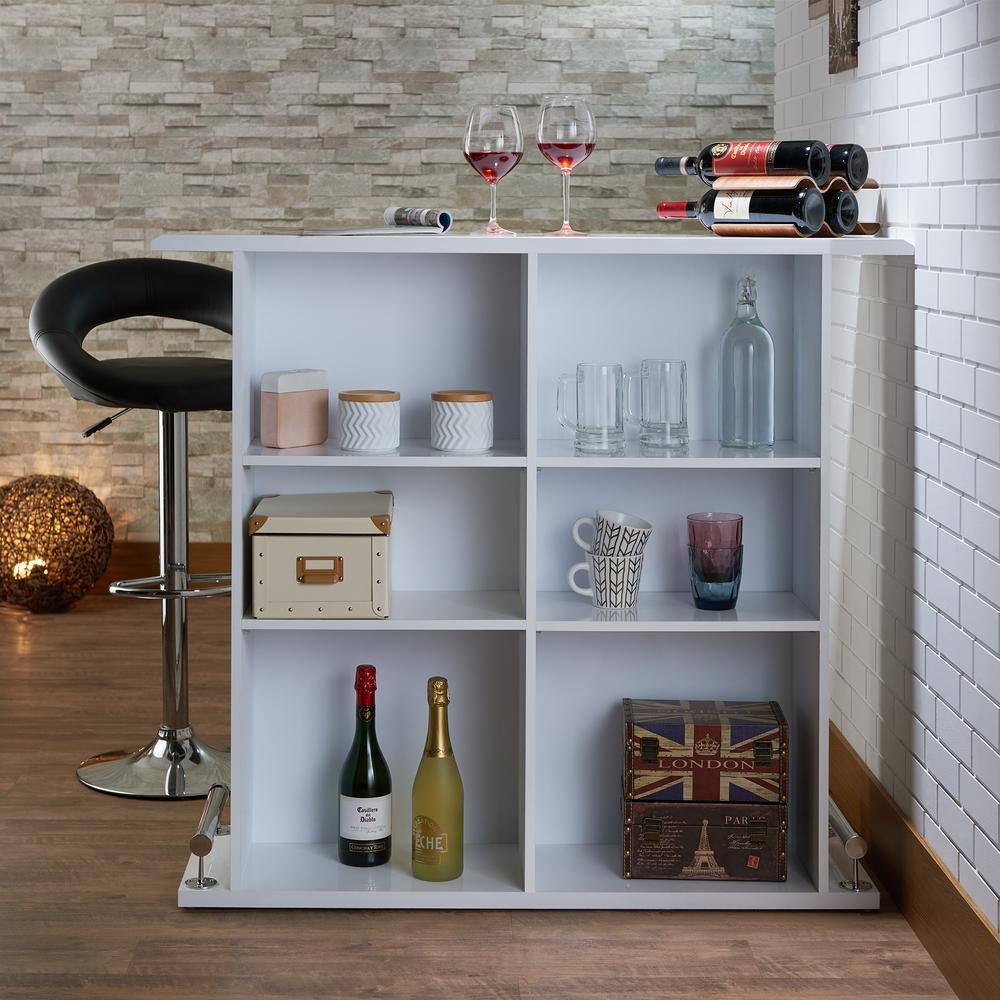 Kite High Gloss White Wooden Bar Table with Metal Footrest