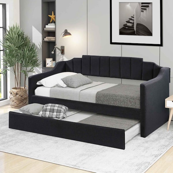 Black Twin Upholstered Twin Daybed with Trundle