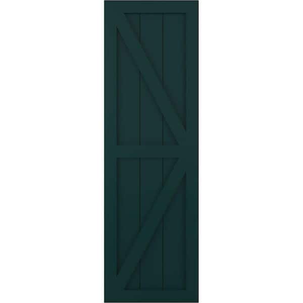 Ekena Millwork 12 in. x 75 in. PVC 2-Equal Panel Farmhouse Fixed Mount with Z-Bar Board and Batten Shutters Thermal Green