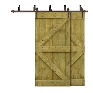 96 in. x 84 in. K Bypass Jungle Green Stained DIY Solid Wood Interior Double Sliding Barn Door with Hardware Kit