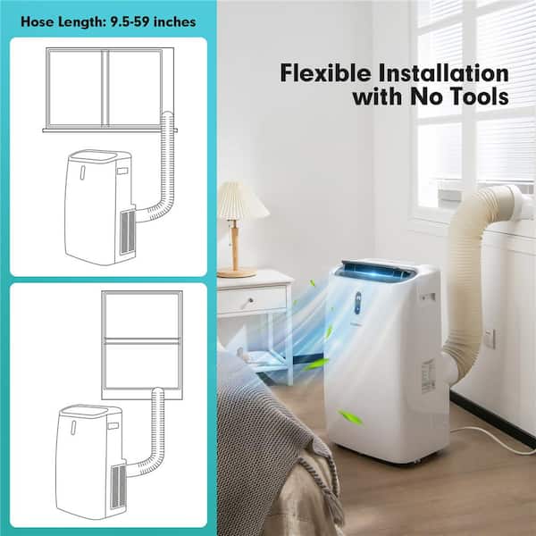 9,000 BTU Portable Air Conditioner Cools 450 Sq. Ft. with Heater, Dehumidifier and Wi-Fi Smart Control in White