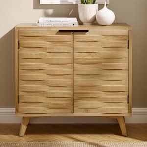 Rustic Natural Wood Buffet Cabinet with Checkerboard Design