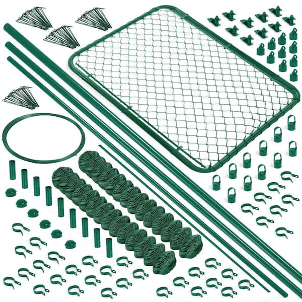 Green Vinyl Coated 5  ft. x 104  ft. Metal 9-Gauge Chain Link Fence-Complete Kit