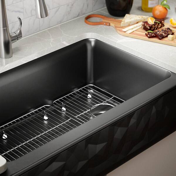 KOHLER Cairn 35.69 in. Undermount Single Bowl Matte Black