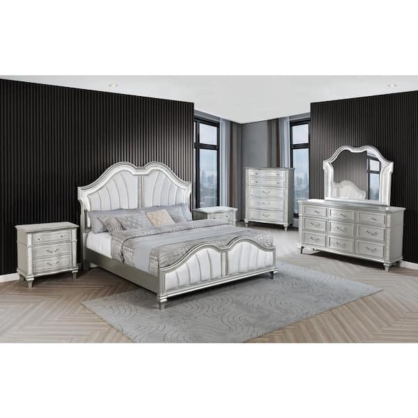 Nila 6-Piece Silver Color Wood Frame Queen Panel Bedroom Set